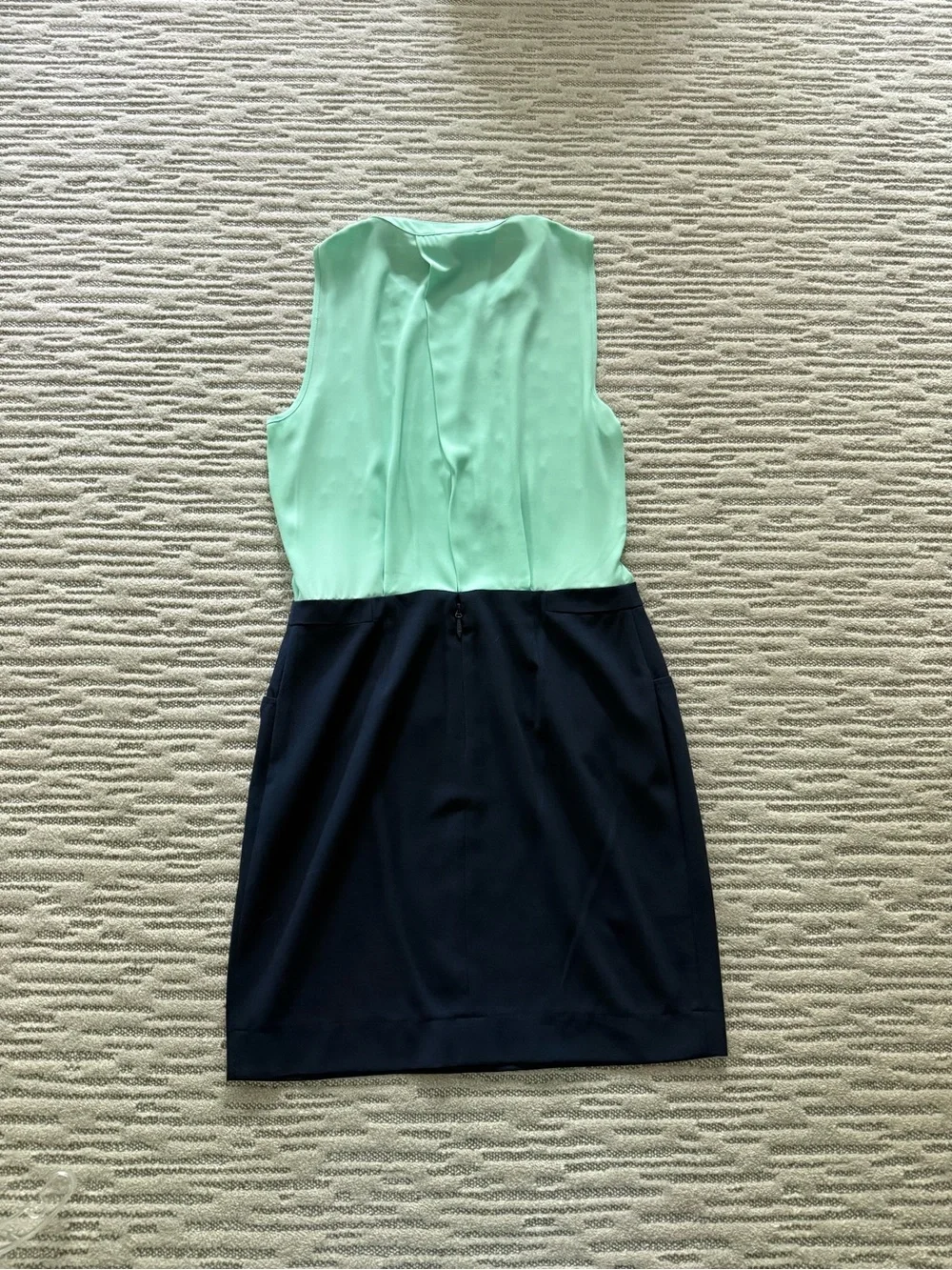 BCBGMaxAzria Mint and Navy Sleeveless Colorblock Sheath Dress